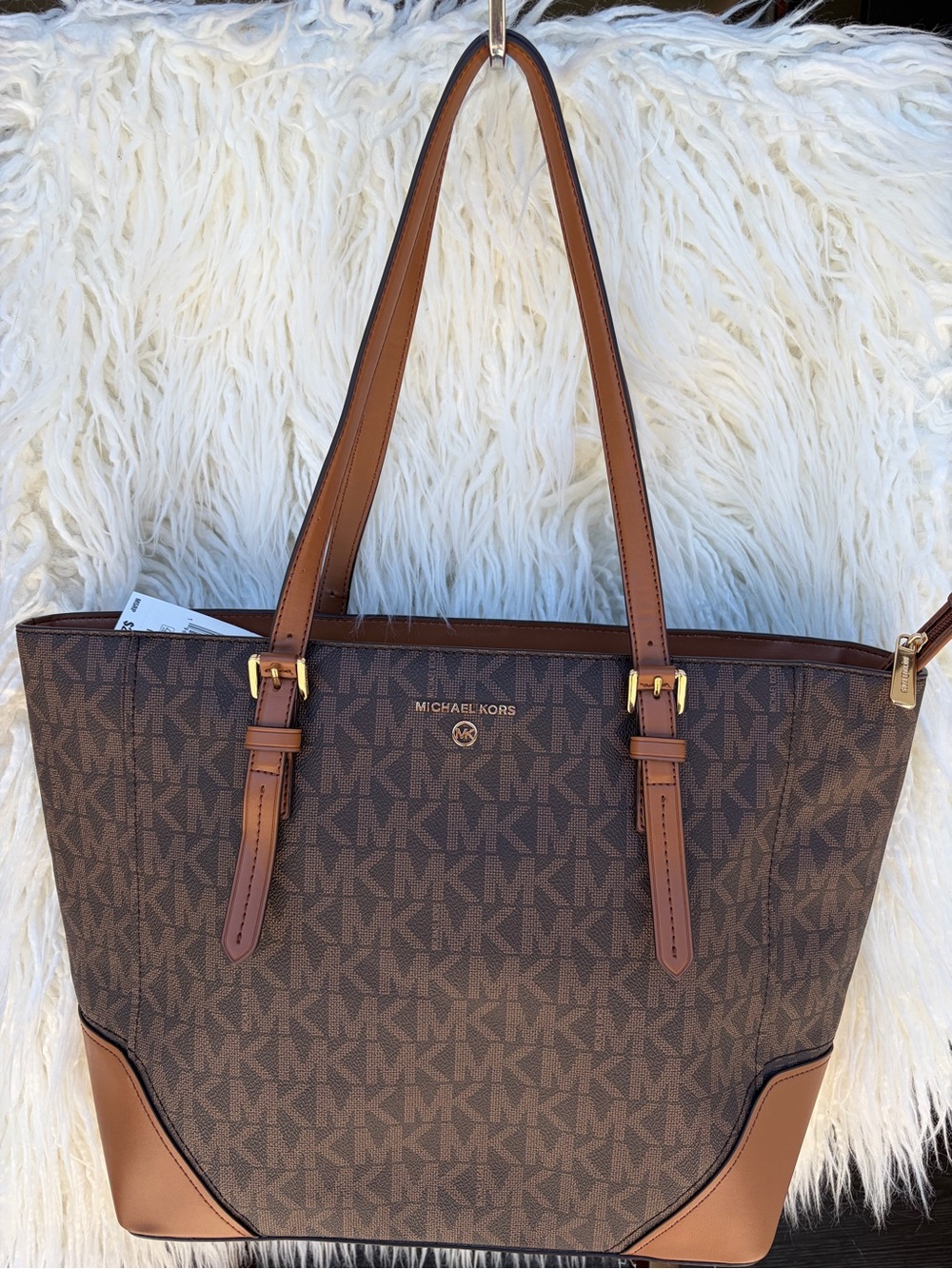 NWT - Michael Kors Brown Logo-Print Tote with Tan Leather Trim - Picture 5 of 6